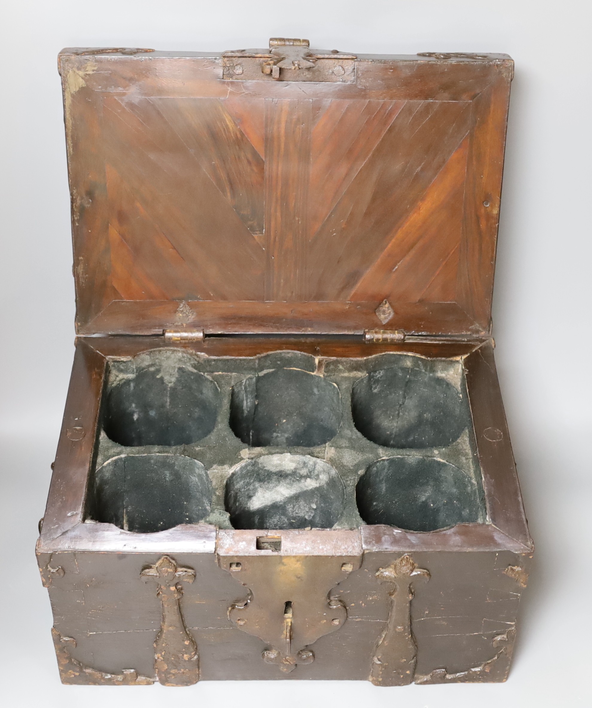A French Louis XIV “Coffer Fort” kingwood and ironbound strong box, c.1700, 39 cms wide x 22 cms high